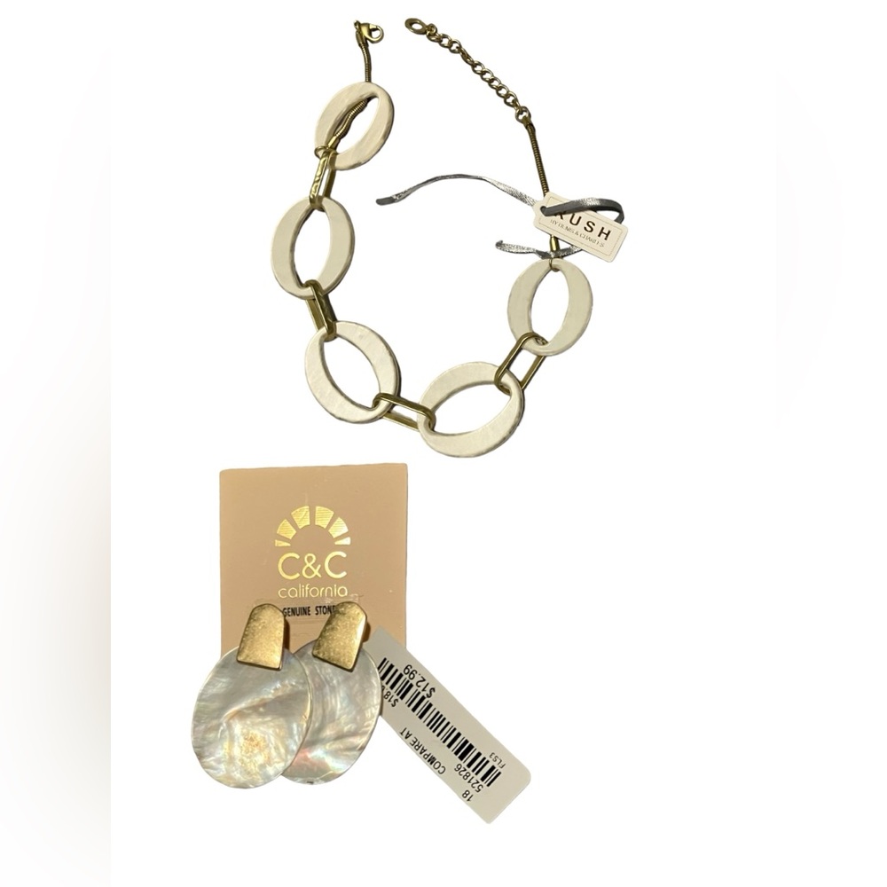 Rush necklace and mother of pearl earrings